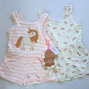 3pc Unicorn rompers w/matching bow